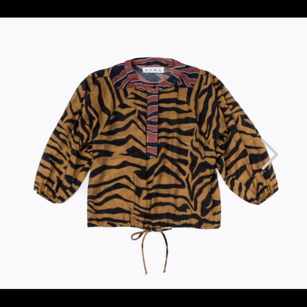 BURU Drawstring Henley Blouse